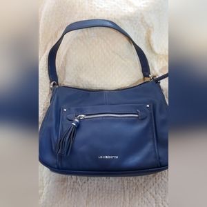 Liz Claiborne blue leather look polyester purse